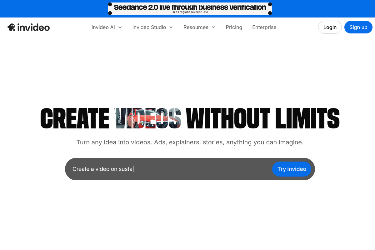 InVideo AIメインページ